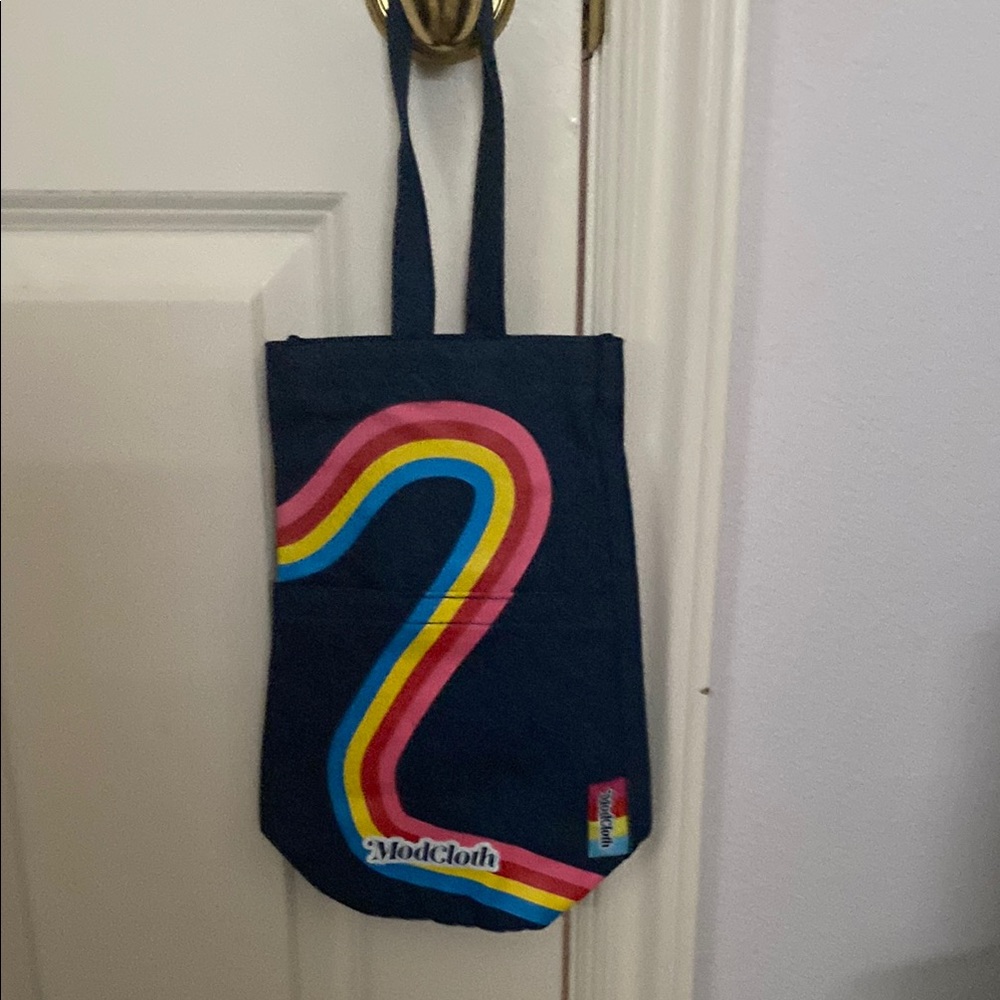 ModCloth Navy Tote with Colorful Stripe Design